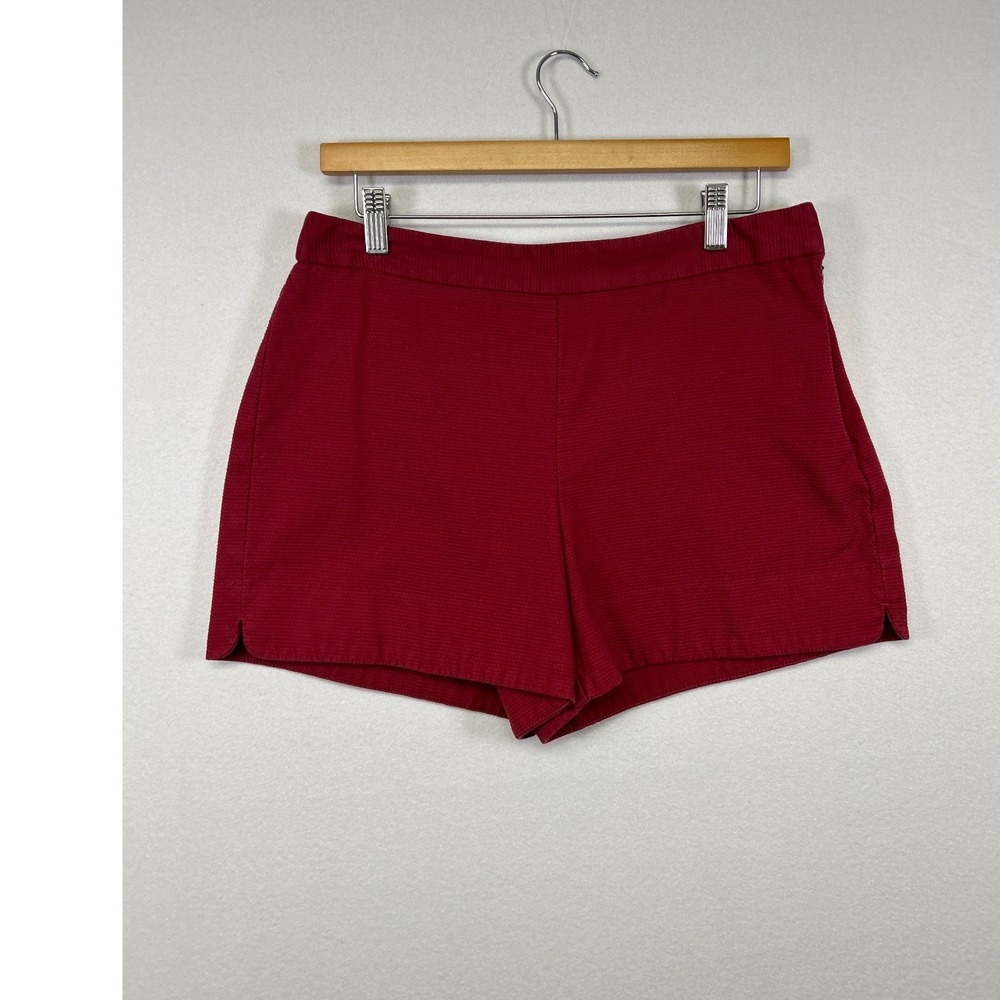 Preppy Clean Girl Ann Taylor Factory Women 8 Red Textured‎ Side Zip Chino Shorts